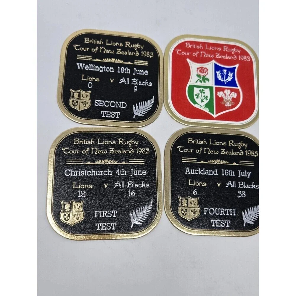 VINTAGE CARDBOARD COASTERS BRITISH LIONS RUGBY TOUR OF NEW ZEALAND 1983 SET OF 6